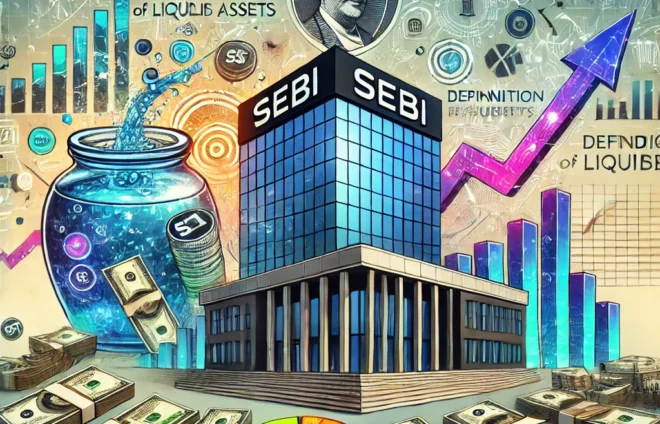 DALL·E 2024-08-02 14.20.57 - An illustrative representation of SEBI expanding the definition of liquid assets. The image features financial elements like stacks of money, financia